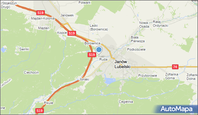 mapa Ruda, Ruda gmina Janów Lubelski na mapie Targeo